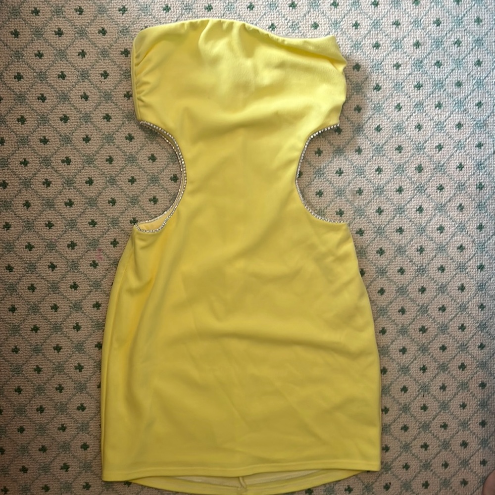 Yellow jeweled cutout bodycon dress